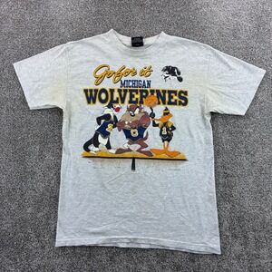 Vintage Michigan Wolverines Basketball Shirt Mens Large Gray Looney Tunes UofM